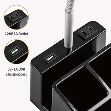 LED Desk Lamp with 1 USB Charging Port and 1 AC Outlet, Organizer Base, Adjustable Neck, On/Off Switch, Modern Table Lamp for Reading, Working, Studying, Gentle Warm White Light, Eye Protect