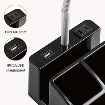 LED Desk Lamp with 1 USB Charging Port and 1 AC Outlet, Organizer Base, Adjustable Neck, On/Off Switch, Modern Table Lamp for Reading, Working, Studying, Gentle Warm White Light, Eye Protect