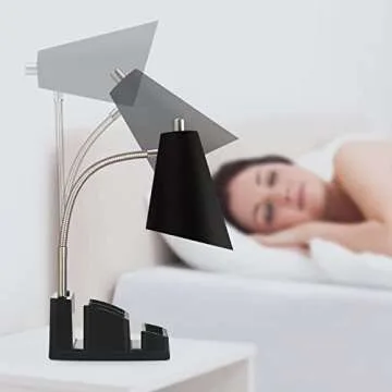 LED Desk Lamp with 1 USB Charging Port and 1 AC Outlet, Organizer Base, Adjustable Neck, On/Off Switch, Modern Table Lamp for Reading, Working, Studying, Gentle Warm White Light, Eye Protect