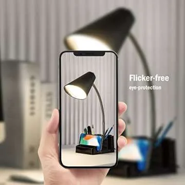 LED Desk Lamp with 1 USB Charging Port and 1 AC Outlet, Organizer Base, Adjustable Neck, On/Off Switch, Modern Table Lamp for Reading, Working, Studying, Gentle Warm White Light, Eye Protect