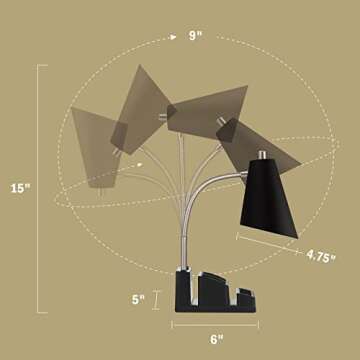 LED Desk Lamp with 1 USB Charging Port and 1 AC Outlet, Organizer Base, Adjustable Neck, On/Off Switch, Modern Table Lamp for Reading, Working, Studying, Gentle Warm White Light, Eye Protect