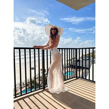Ekouaer Swimsuit Cover Up Long Women's Pool Beach Wrap Skirt Swimwear Bikini Cover-ups Dress White