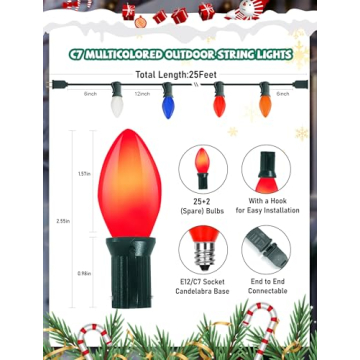 Romasaty C7 Christmas Lights 25Ft for Outdoor & Indoor