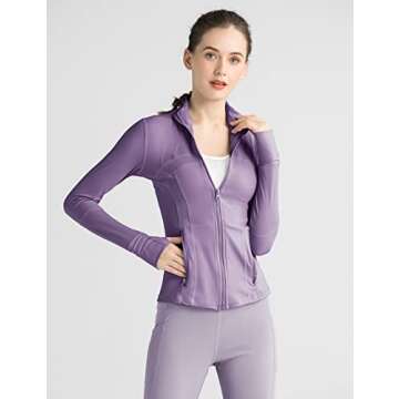 Locachy Women's Slim Fit Full Zip Athletic Running Sports Workout Jacket with Pockets Purple XS