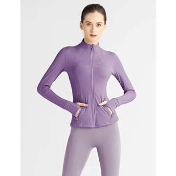 Locachy Women's Slim Fit Full Zip Athletic Running Sports Workout Jacket with Pockets Purple XS