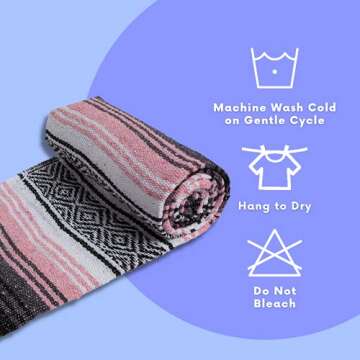 El Paso Designs Mexican Yoga Blanket | Colorful Falsa Serape | Park Blanket, Yoga Towel, Picnic, Beach Blanket, Patio Blanket, Soft Woven Saddle Blanket, Boho Home Décor (Pink and Gray)