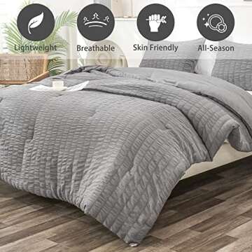 YOZEN Dark Gray King Seersucker Comforter Set (104x90 inch), 3 Pieces Grey Textured Comforter with 2 Pillowcases, Soft Lightweight Microfiber Down Alternative Bedding Set for All Season