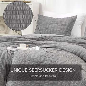 YOZEN Dark Gray King Seersucker Comforter Set (104x90 inch), 3 Pieces Grey Textured Comforter with 2 Pillowcases, Soft Lightweight Microfiber Down Alternative Bedding Set for All Season