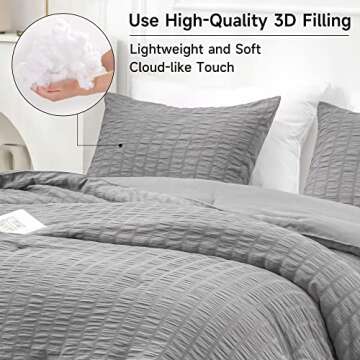 YOZEN Dark Gray King Seersucker Comforter Set (104x90 inch), 3 Pieces Grey Textured Comforter with 2 Pillowcases, Soft Lightweight Microfiber Down Alternative Bedding Set for All Season