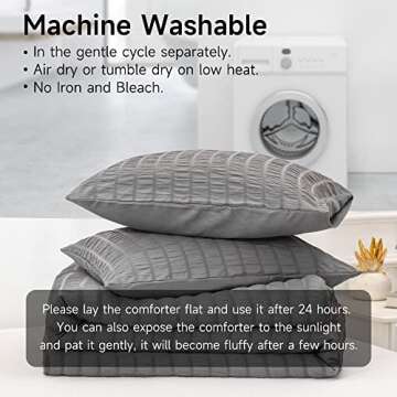 YOZEN Dark Gray King Seersucker Comforter Set (104x90 inch), 3 Pieces Grey Textured Comforter with 2 Pillowcases, Soft Lightweight Microfiber Down Alternative Bedding Set for All Season