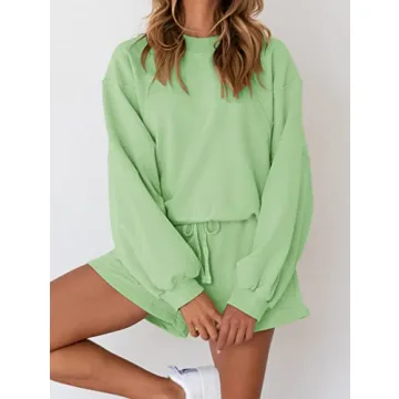 Stylish MEROKEETY Women’s Oversized Lounge Set in Mint Green