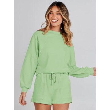 Stylish MEROKEETY Women’s Oversized Lounge Set in Mint Green