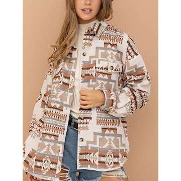 Yinawsky Women's Casual Aztec Shirt Jacket for Everyday Style