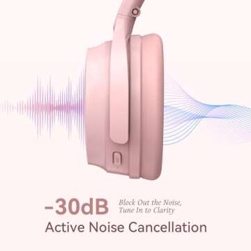 HROEENOI Active Noise Cancelling Wireless Bluetooth 5.3 Over-Ear Headphones, Memory Foam Ear Cups, L...