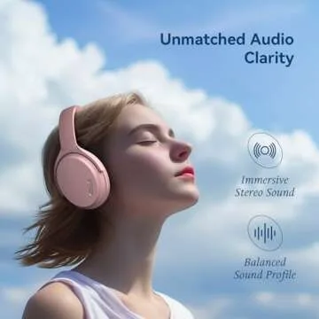 HROEENOI Active Noise Cancelling Wireless Bluetooth 5.3 Over-Ear Headphones, Memory Foam Ear Cups, Lightweight and Portable, Ideal for Travel, Home Office, Gym Workouts - Pink