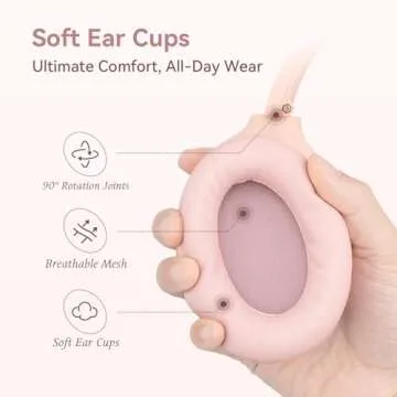 HROEENOI Active Noise Cancelling Wireless Bluetooth 5.3 Over-Ear Headphones, Memory Foam Ear Cups, Lightweight and Portable, Ideal for Travel, Home Office, Gym Workouts - Pink