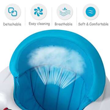 BABY JOY Baby Walker, Foldable Activity Walker Helper with Adjustable Height, Baby Activity Walker with High Back Padded Seat & Bear Toys (Blue)