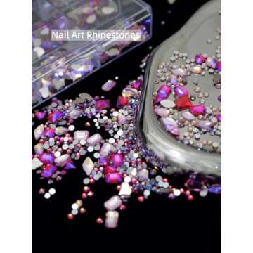 AMLAVIFISH Rhinestones for Nails, 6080Pcs Pink Nail Art Rhinestones Kit, 3D Flatback Crystals Diamonds for Nail Art Design, Mix Sizes Nail Charms and Gems(Picking Pen and Tweezers Included)