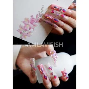 AMLAVIFISH Rhinestones for Nails, 6080Pcs Pink Nail Art Rhinestones Kit, 3D Flatback Crystals Diamonds for Nail Art Design, Mix Sizes Nail Charms and Gems(Picking Pen and Tweezers Included)