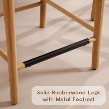 LukeAlon Modern Linen Counter Stools Set of 2, 26" Seat Height Low Bar Stools with Wooden Legs Natural Rattan Cane Back Counter Height Bar Chairs with Footrest for Home Pub Kitchen, Beige