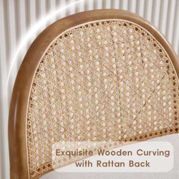 LukeAlon Modern Linen Counter Stools Set of 2, 26" Seat Height Low Bar Stools with Wooden Legs Natural Rattan Cane Back Counter Height Bar Chairs with Footrest for Home Pub Kitchen, Beige