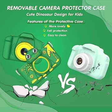 MYLORFUL Kids Camera, Cartoon Dinosaur Selfie Digital Camera Toys for Kids, Christmas Birthday Gifts for Boys Girls Age 3 4 5 6 7 8 9 10 11 12 Years Old, 32GB SD Card Included