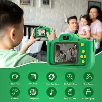 MYLORFUL Kids Camera, Cartoon Dinosaur Selfie Digital Camera Toys for Kids, Christmas Birthday Gifts for Boys Girls Age 3 4 5 6 7 8 9 10 11 12 Years Old, 32GB SD Card Included