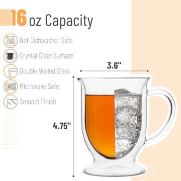 BTaT- Double Walled Glass Coffee Mugs, Set of 4, 16 oz, Double Wall Glass Coffee Mugs, Double Glass ...
