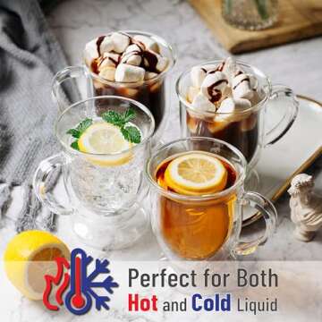 BTaT Double Wall Glass Coffee Mugs Set of 4 - 16 oz Insulated