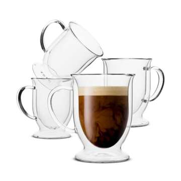 BTaT Double Wall Glass Coffee Mugs Set of 4 - 16 oz Insulated