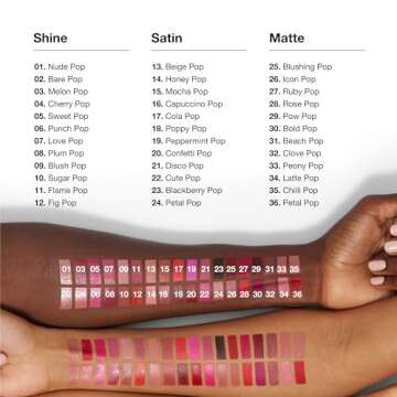 Clinique Pop Longwear Lipstick | Long Lasting, Satin, Matte + Shine, Bare Pop, 1 Count