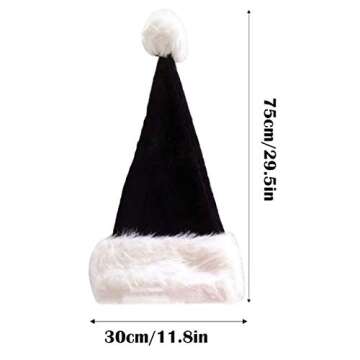 OLLULL Black and White Deluxe Adults Santa Hat for Black Christmas Theme