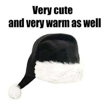 OLLULL Black and White Deluxe Adults Santa Hat for Black Christmas Theme