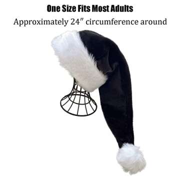 OLLULL Black and White Deluxe Adults Santa Hat for Black Christmas Theme