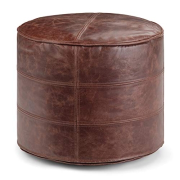 SimpliHome Connor Pouf - Footstool in Distressed Leather
