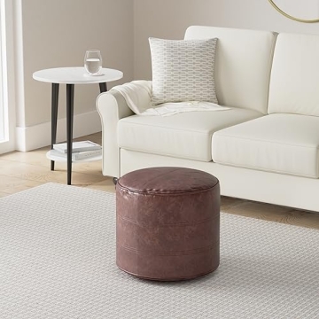 SimpliHome Connor Pouf - Footstool in Distressed Leather