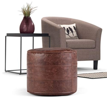 SimpliHome Connor Pouf - Footstool in Distressed Leather