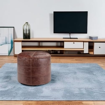 SimpliHome Connor Pouf - Footstool in Distressed Leather