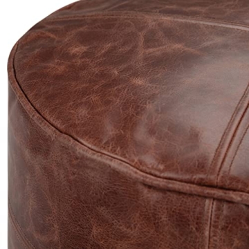 SimpliHome Connor Pouf - Footstool in Distressed Leather