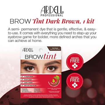 Ardell Brow Tint Kit Dark Brown - Semi-Permanent Eyebrow Dye, Long-Lasting Brow Color with Natural E...