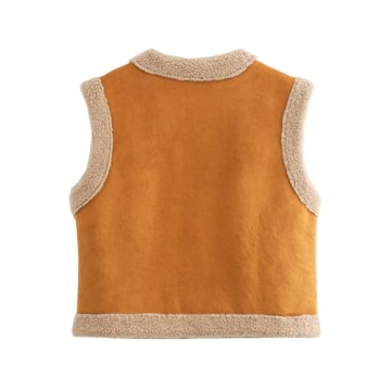 Mywinway Womens Suede Sherpa Lined Leather Vest Jacket Sleeveless 2024 Fall Winter Fur Warm Coat,Brown,M