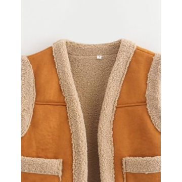 Mywinway Womens Suede Sherpa Lined Leather Vest Jacket Sleeveless 2024 Fall Winter Fur Warm Coat,Brown,M