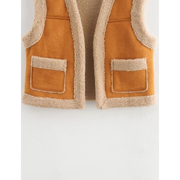 Mywinway Womens Suede Sherpa Lined Leather Vest Jacket Sleeveless 2024 Fall Winter Fur Warm Coat,Brown,M