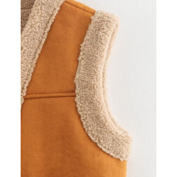 Mywinway Womens Suede Sherpa Lined Leather Vest Jacket Sleeveless 2024 Fall Winter Fur Warm Coat,Brown,M