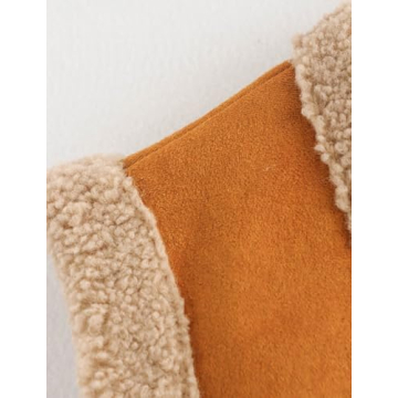 Mywinway Womens Suede Sherpa Lined Leather Vest Jacket Sleeveless 2024 Fall Winter Fur Warm Coat,Brown,M