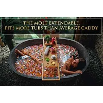 Premium Bathtub Tray [The Longest Bamboo Bath Tray] Bathtub Caddy with Wooden Book Holder, Special Slots for Candles, Wine, Phone, Gift Packaging Included