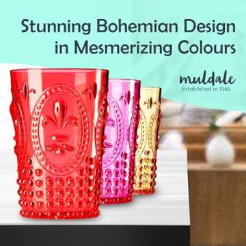 Muldale Vintage Plastic Drinking Glasses Set of 6 - Vibrant Acrylic Highball Tumblers for Parties