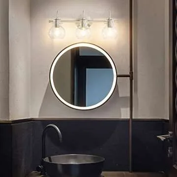 SOLFART Brushed Nickel Bathroom Light Fixtures Over Mirror with Glass Shade