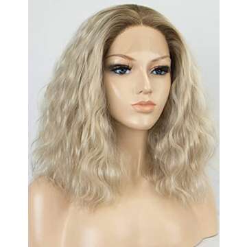 K'ryssma Ombre Blonde Short Bob Lace Front Wigs for Women, Dark Roots to Light Blonde Ombre Synthetic Wig Fashionable Wavy Wig Heat Resistant