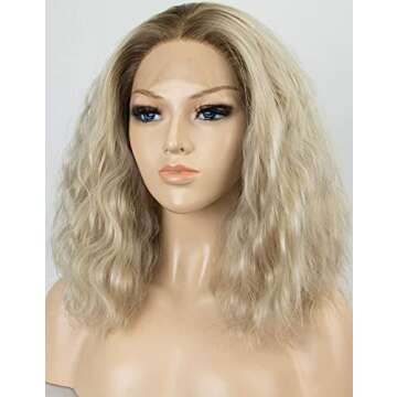 K'ryssma Ombre Blonde Short Bob Lace Front Wigs for Women, Dark Roots to Light Blonde Ombre Synthetic Wig Fashionable Wavy Wig Heat Resistant